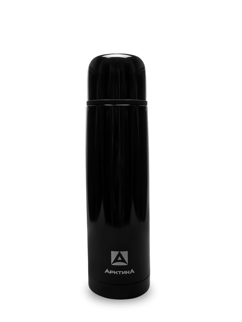 Глянцевый черный термос с узким горлом на 1л (уценка)