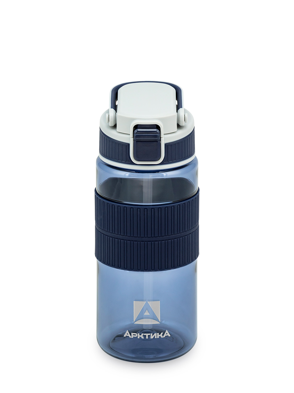 Синяя тритановая бутылка 722 с манжетом и питьевой трубочкой на 0.55л