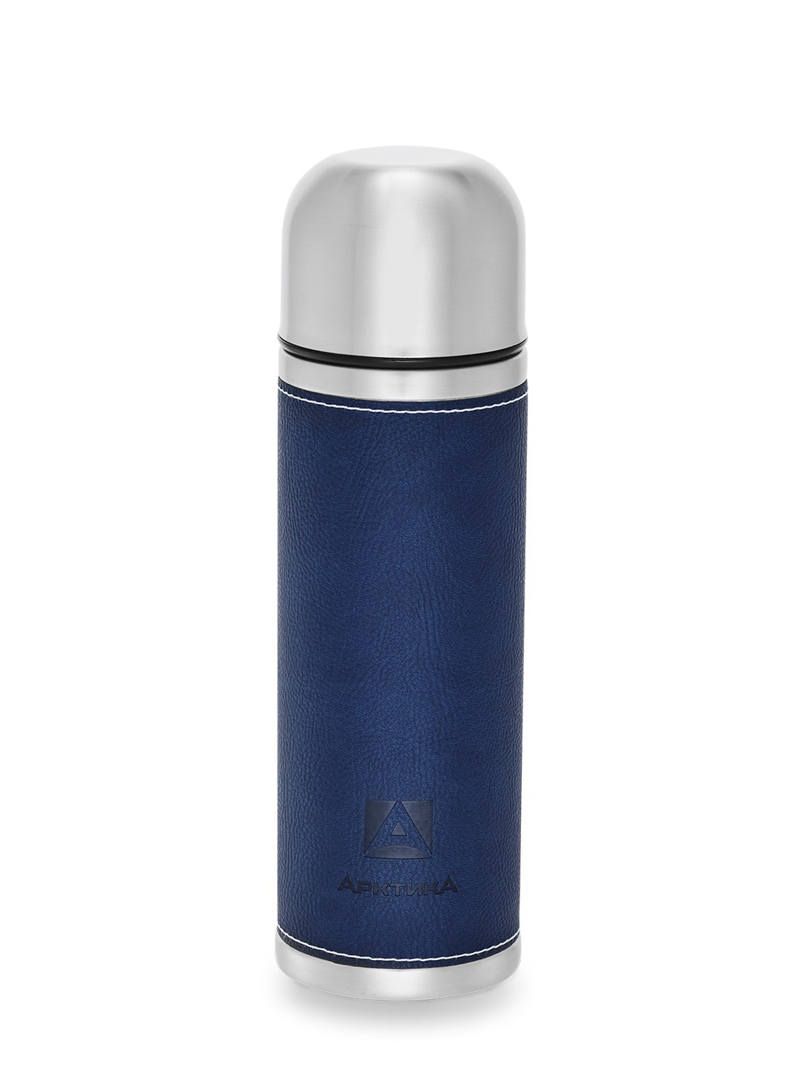 Синий термос с оплёткой из экокожи на 0.7л (уценка)