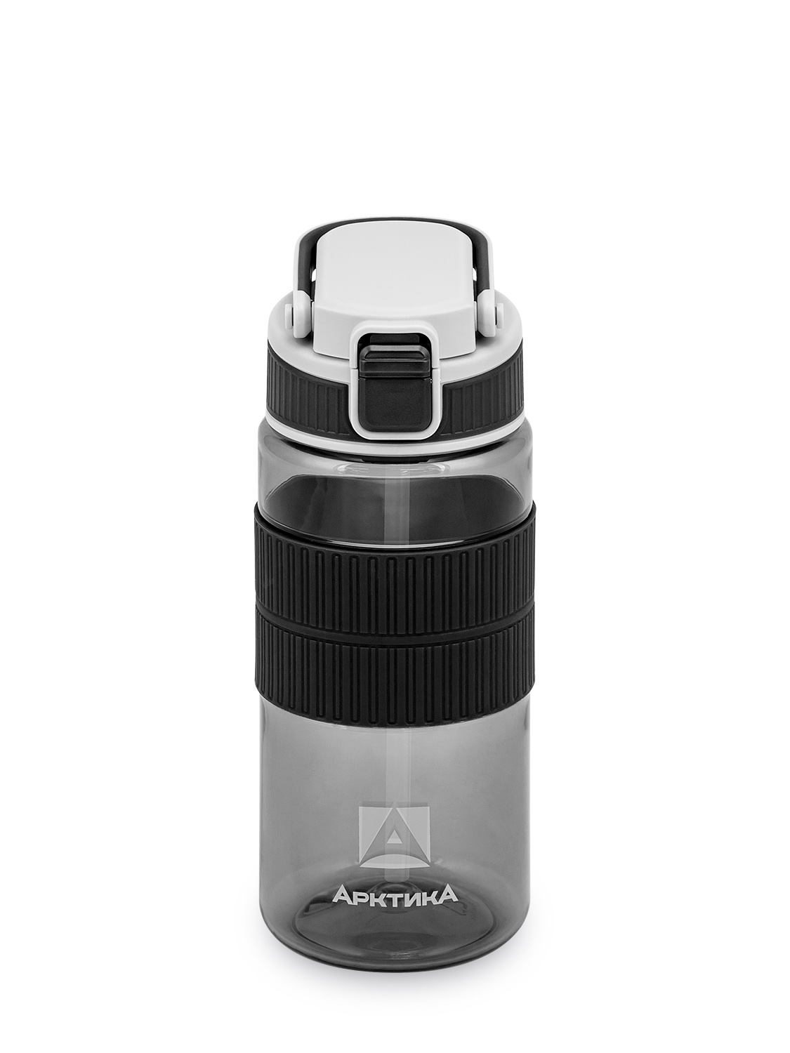 Черная тритановая бутылка 722 с манжетом и питьевой трубочкой на 0.55л