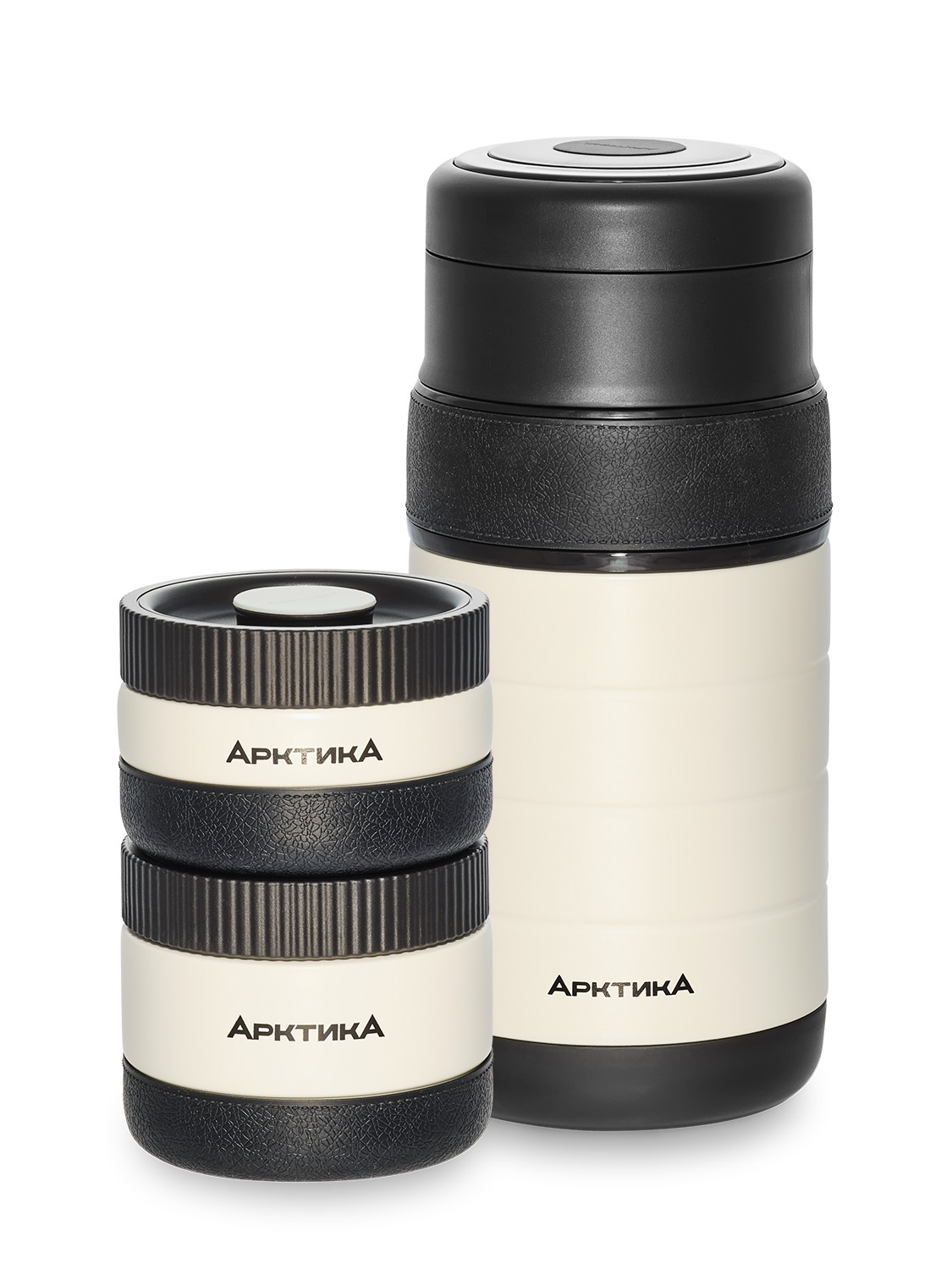 Бежевый термос для еды с контейнерами на 1.3л (уценка)